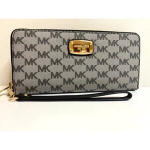 Michael Kors Jet Set Large Wallet Wristlet Signature Black and Gray EUC